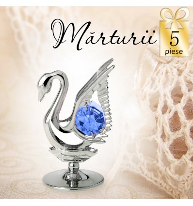 Lebada argintie cu cristale Swarovski albastre -  oferta de 5 marturii nunta