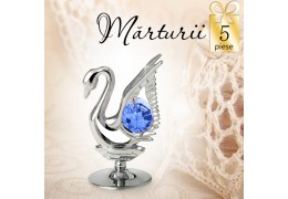 Lebada argintie cu cristale Swarovski albastre -  oferta de 5 marturii nunta