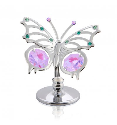 Fluturas cu cristale Swarovski roz si vernil