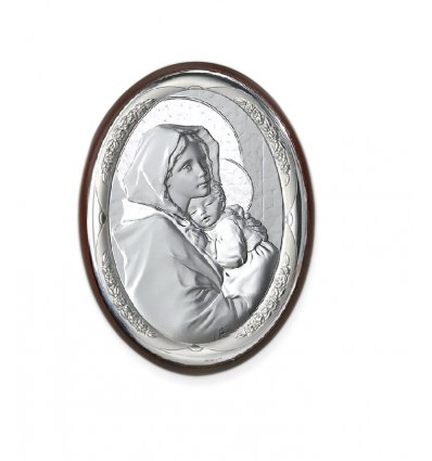 Icoana argintata cu Maica Domnului si Pruncul 10*7.5 cm