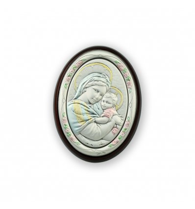 Icoana argintata color cu Maica Domnului si Pruncul 10*7.5 cm