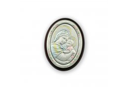 Icoana argintata color cu Maica Domnului si Pruncul 10*7.5 cm