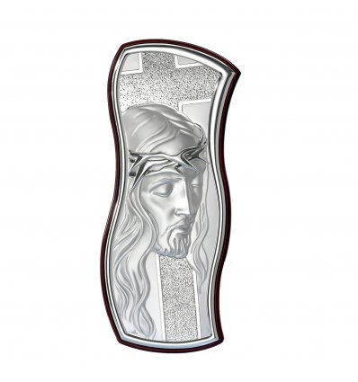 Icoana argintata Iisus pe lemn wenge