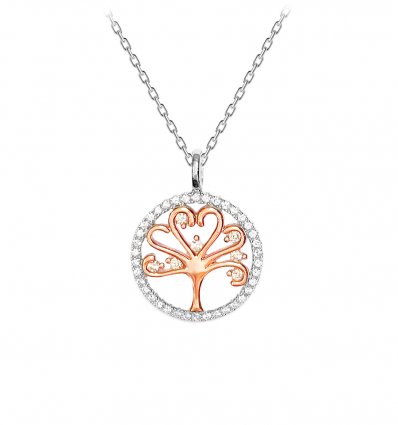 Colier din argint 925 cu cristale cubic zirconia Tree Of Life Rose