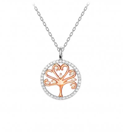 Colier din argint 925 cu cristale cubic zirconia Tree Of Life Rose