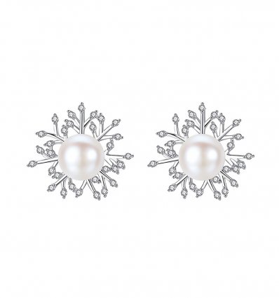 Cercei din argint Luxury Silver Snow Flake and Pearl
