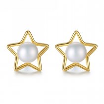 Cercei din argint placati cu aur Gold Pearl Stars