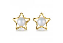 Cercei din argint placati cu aur Gold Pearl Stars
