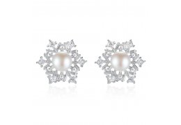 Cercei din argint in forma de fulg de nea Elegant Snow Flake and Pearl