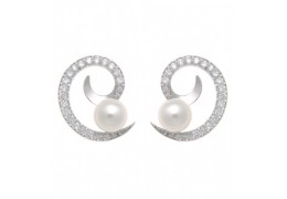 Cercei din argint cu model spiralat, perle de cultura si cubic zirconia