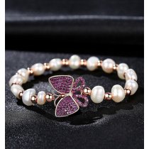 Bratara cu perle si cristale "Playful Pink Butterfly"