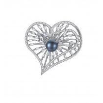 Luxury Silver Heart - Brosa Ag. 925 cu cristale cubic zirconia si perla