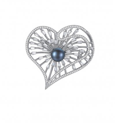 Luxury Silver Heart - Brosa Ag. 925 cu cristale cubic zirconia si perla
