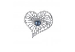 Luxury Silver Heart - Brosa Ag. 925 cu cristale cubic zirconia si perla