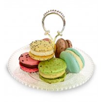 Platou din sticla cu maner argintat si 6 macarons artizanal