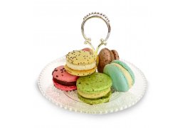 Platou din sticla cu maner argintat si 6 macarons artizanal