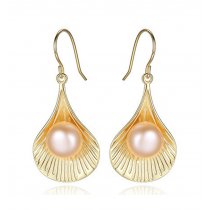 Cercei din argint placati cu aur si decorati cu perle Gold Pearl Shell