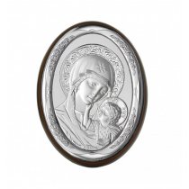 Icoana ortodoxa argintata cu Maica Domnului si Pruncul 5x9 cm