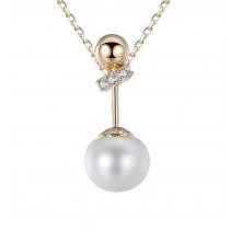 Colier argint 925, placat cu aur 18Kt, decorat cu perla cu cristale cubic zirconia Elegance
