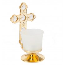 Candela placata cu aur si decorata cu cristale Swarovski albe