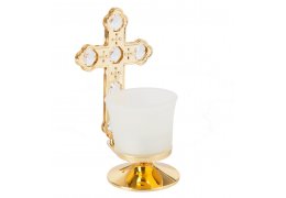 Candela placata cu aur si decorata cu cristale Swarovski albe