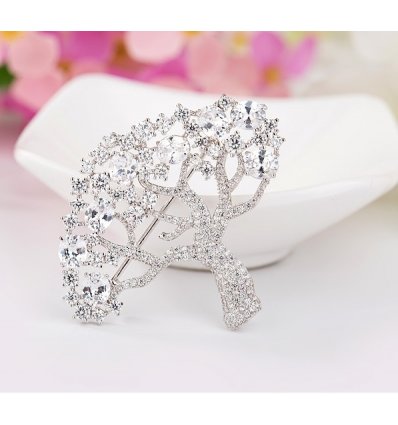 Brosa cu cristale cubic zirconia White Tree of Life