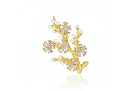Brosa din argint 925 Spring Tree placata cu aur cu cristale cubic zirconia si perle