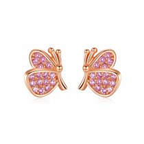 Cercei Pink Butterfly decorati cu cristale
