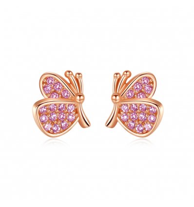 Cercei Pink Butterfly decorati cu cristale