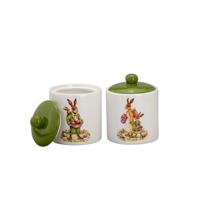 Set de 2 borcane decorative din ceramica Vintage Bunny