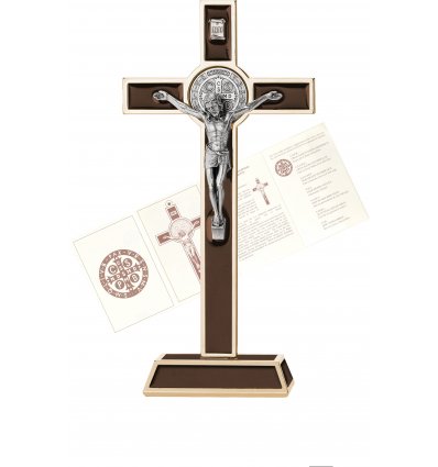 Statueta crucifix din metal cu detalii argintate 20 cm