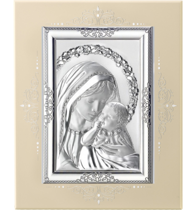 Icoana pe foita de argint cu Maica Domnului si Pruncul - 16 x 14 cm