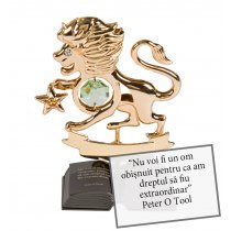 Zodia Leu placata cu aur, Swarovski si citat motivational