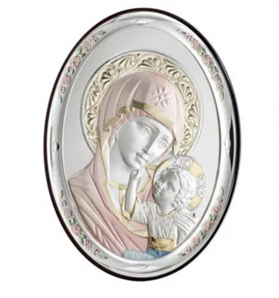 Icoana ortodoxa color argintata cu Maica Domnului si Pruncul 5x9 cm