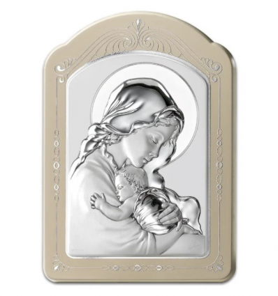 Iconita argintata Maica Domnului si Pruncul 6x9 cm