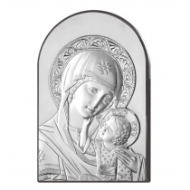 Icoana ortodoxa argintata cu Maica Domnului si Pruncul 6x9 cm