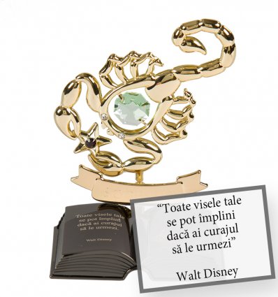 Zodia Scorpion placata cu aur, Swarovski si citat motivational