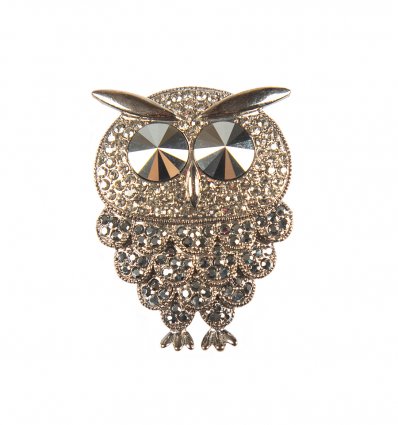 Brosa Gold Crystal Owl decorata cu cristale
