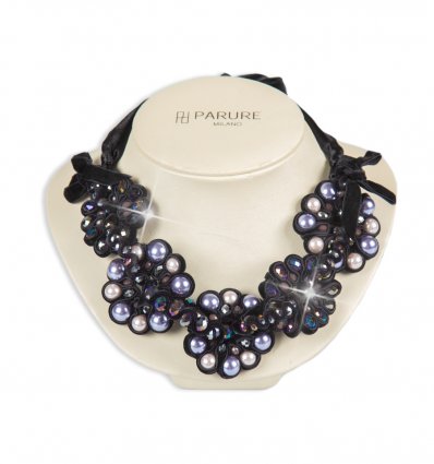 Colier cu perle si cristale Swarovski Elements Black Lace Parure Milano