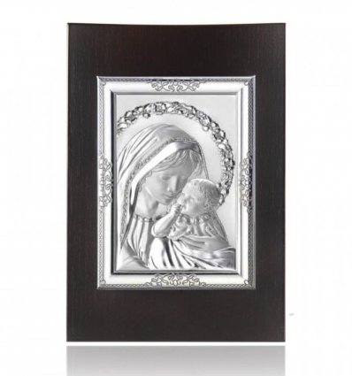 Icoana argintata cu Fecioara Maria si Pruncul 25x16.5 cm