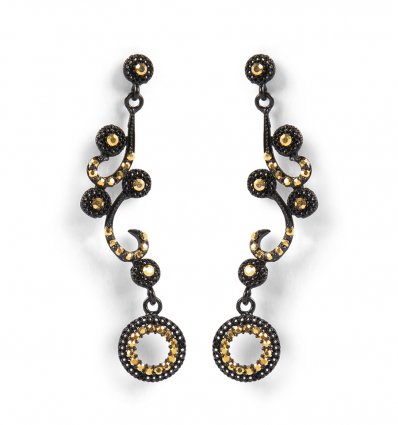 Cercei Chandelier cu cristale Swarovski Elements Gold & Black Parure Milano