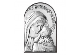 Icoana argintata - Fecioara Maria si Pruncul Iisus - 12 x 8 cm