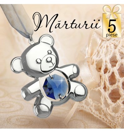 Set 5 Ursuleti cu cristale Swarovski- oferta marturii de botez
