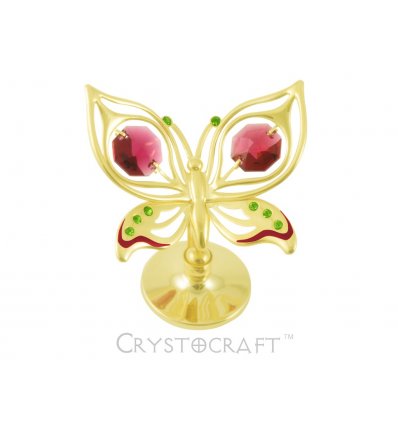 Fluturas auriu cu cristale Swarovski rosii si vernil