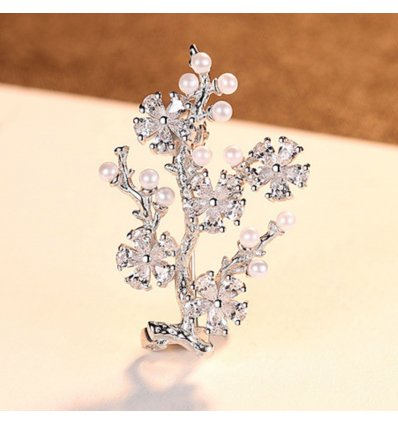 Brosa din argint 925 Sparkle Tree cu cristale cubic zirconia si perle