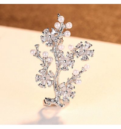 Brosa din argint 925 Sparkle Tree cu cristale cubic zirconia si perle