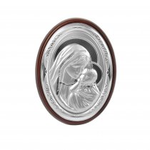 Iconita pe foita de argint cu Maica Domnul si Pruncul - Marturie botez 11x8cm