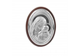 Icoana pe foita de argint cu Fecioara Maria si Pruncul- Dimensiuni: 18x13 cm
