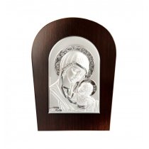 Icoana argintata pe lemn cu Fecioara Maria si Pruncul 26 x 19 cm