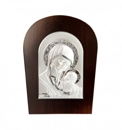 Icoana argintata pe lemn cu Fecioara Maria si Pruncul 26 x 19 cm